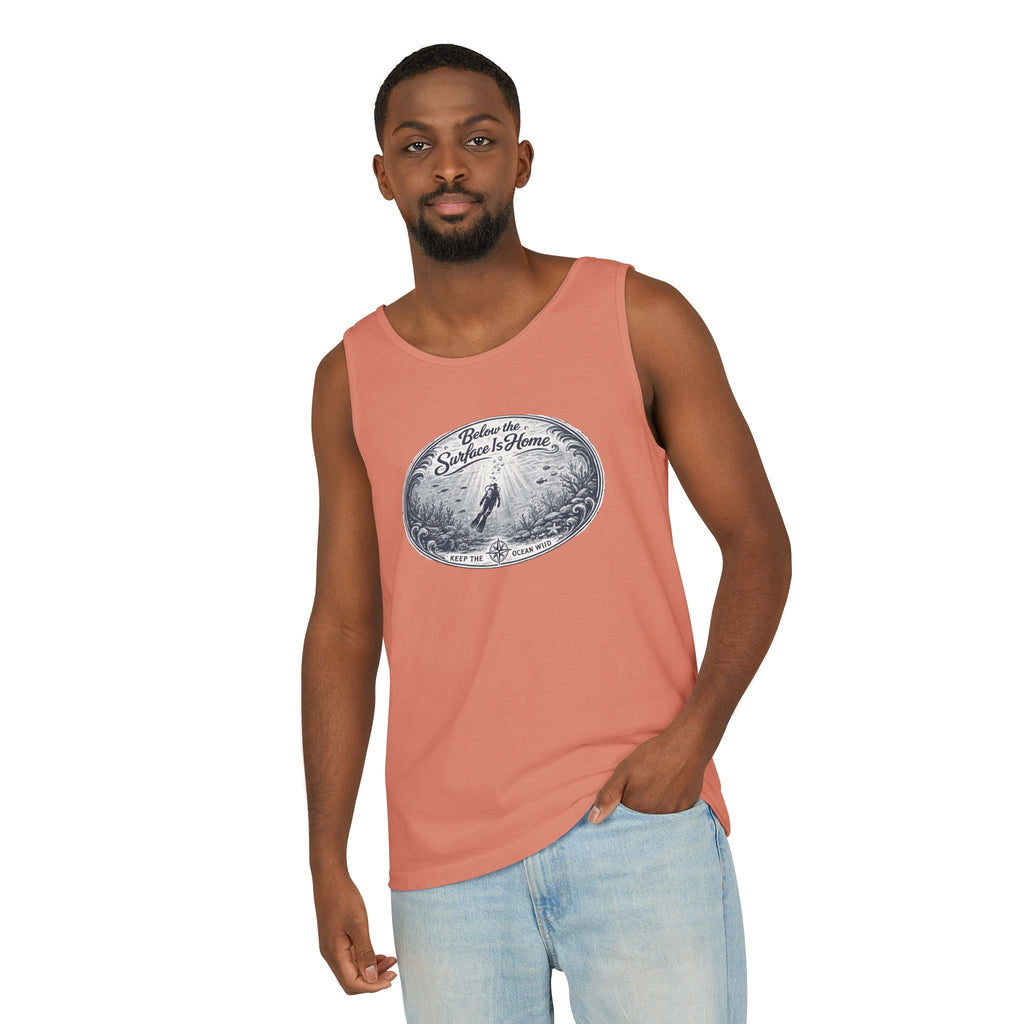 Surface Optional | Vintage Scuba Diver Graphic Shirt | Keep the Ocean Wild -  Unisex Garment-Dyed Tank Top