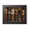 Black Framed - Six adorable puppies nestled inside weathered cowboy boots create a heartwarming blend of Western charm, playful personalities, and rustic farmhouse style.