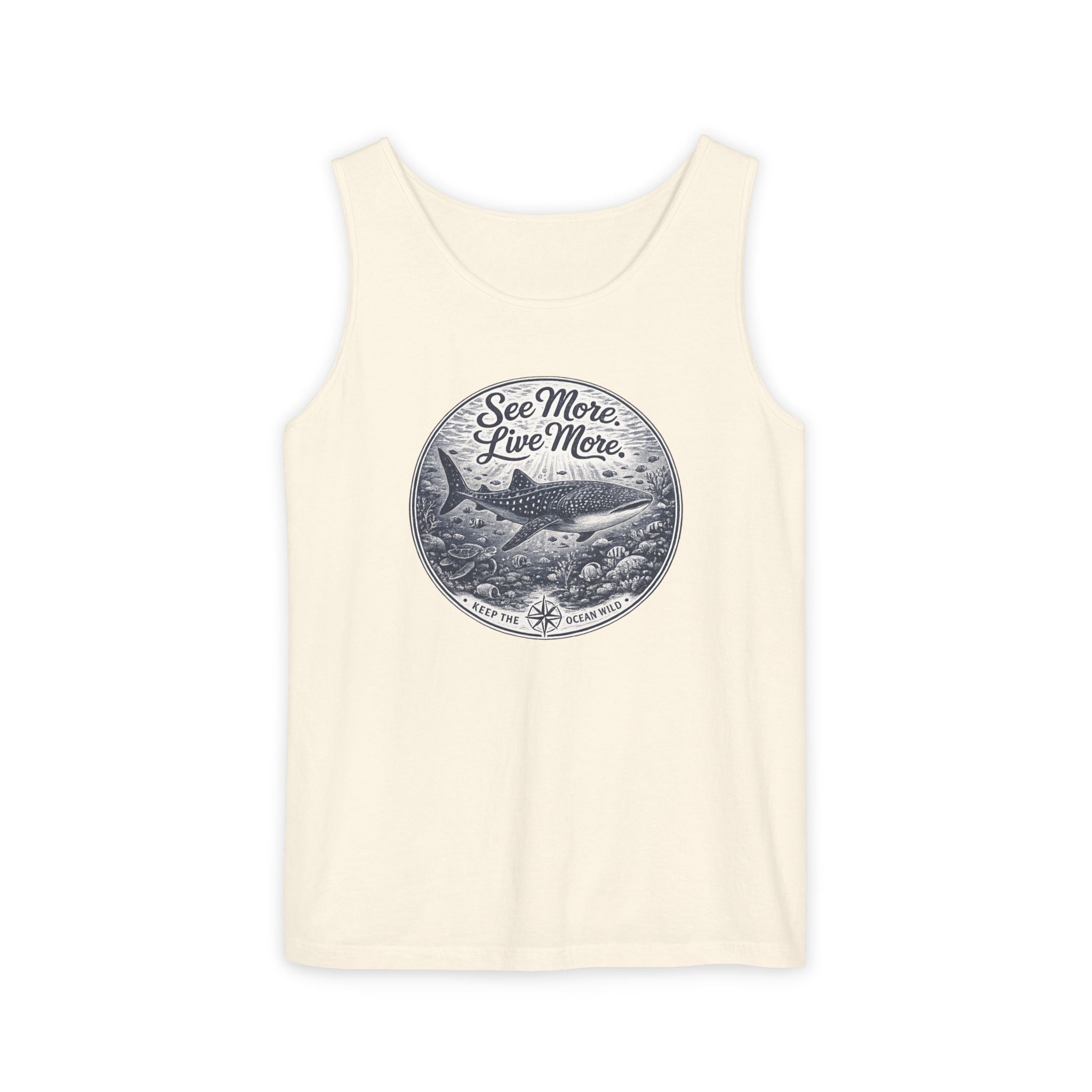 See More. Live More. | Vintage Scuba Diver Graphic Shirt | Keep the Ocean Wild -  Unisex Garment-Dyed Tank Top