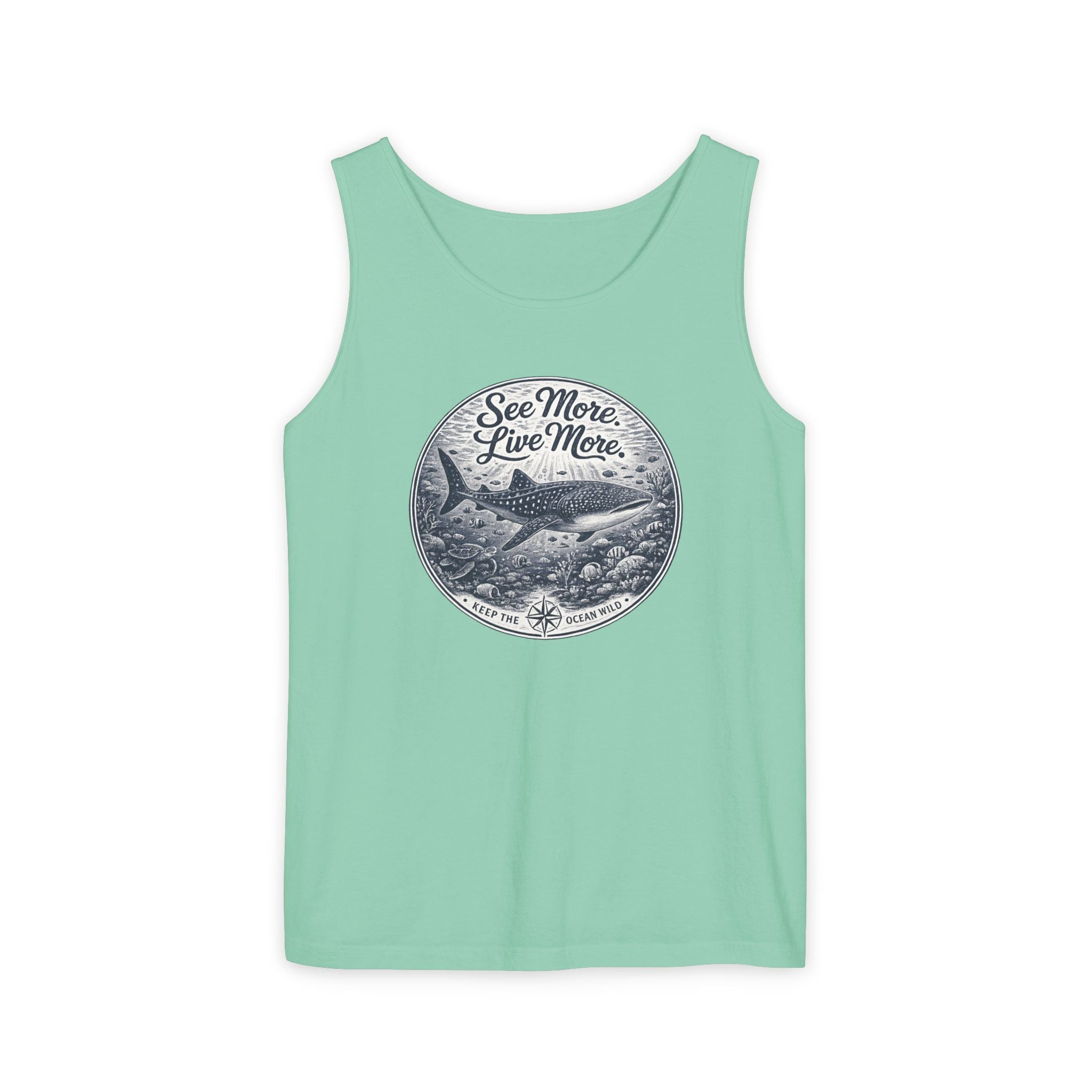 See More. Live More. | Vintage Scuba Diver Graphic Shirt | Keep the Ocean Wild -  Unisex Garment-Dyed Tank Top