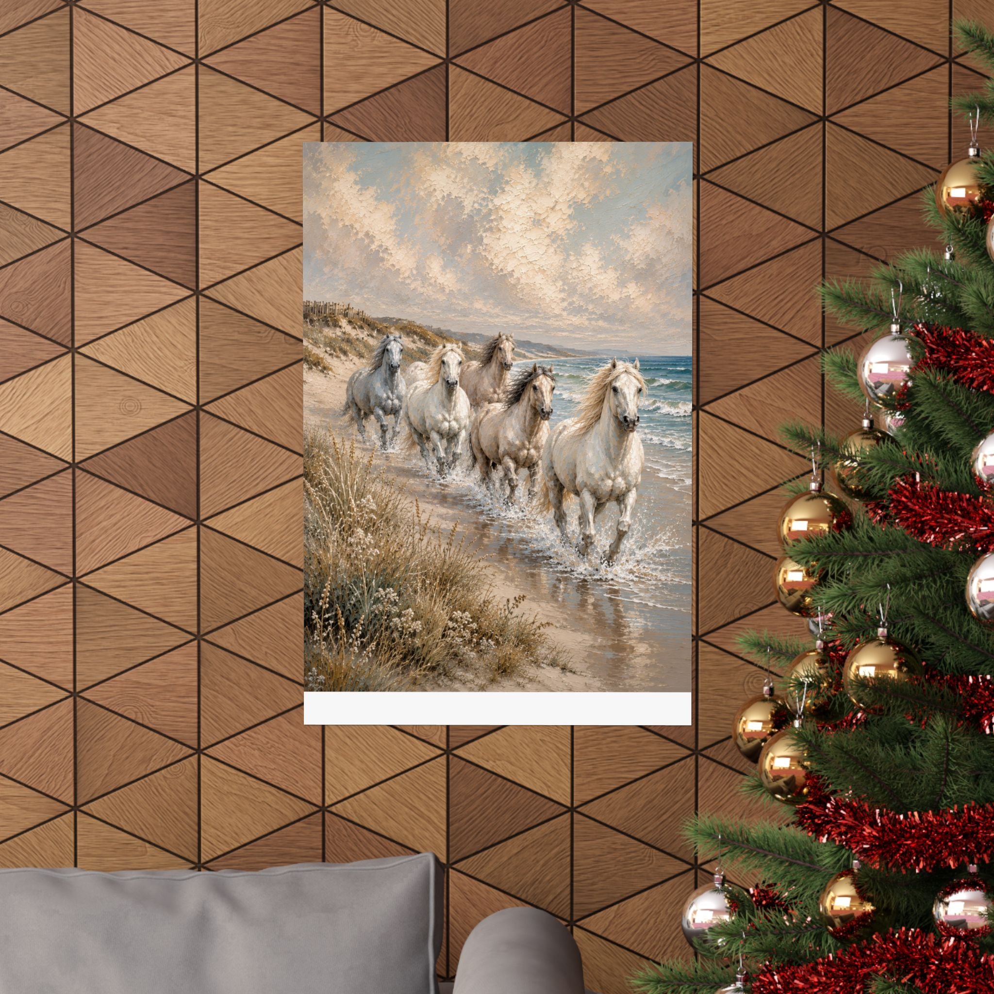 Run With The Tide -  Matte Poster — Horse Beach Wall Art (Cream Sand Blue)