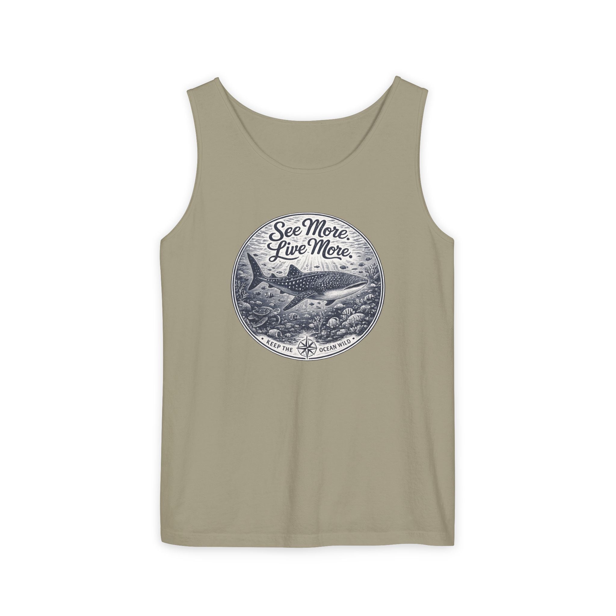 See More. Live More. | Vintage Scuba Diver Graphic Shirt | Keep the Ocean Wild -  Unisex Garment-Dyed Tank Top