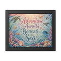 BLACK FRAME - Whimsical ocean typography artwork combines elegant lettering with playful underwater details. Sea turtles, tropical fish, coral gardens, shells, and gentle ocean light. 