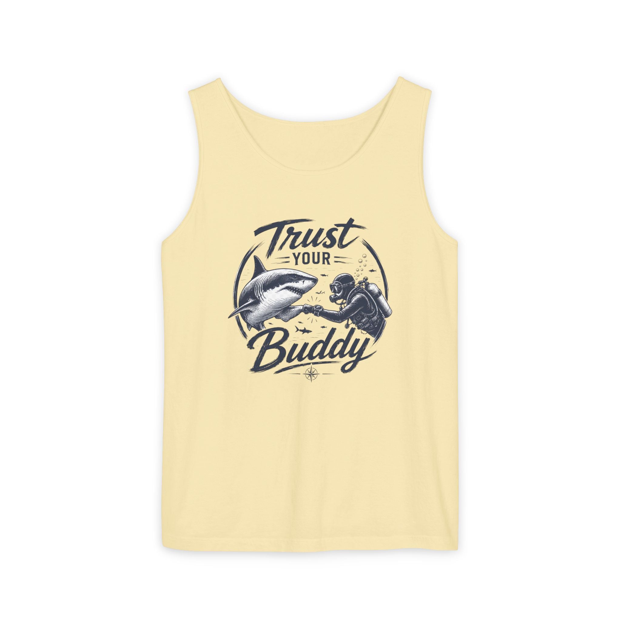 Trust Your Buddy | Vintage Scuba Diver Graphic Shirt | Keep the Ocean Wild -  Unisex Garment-Dyed Tank Top