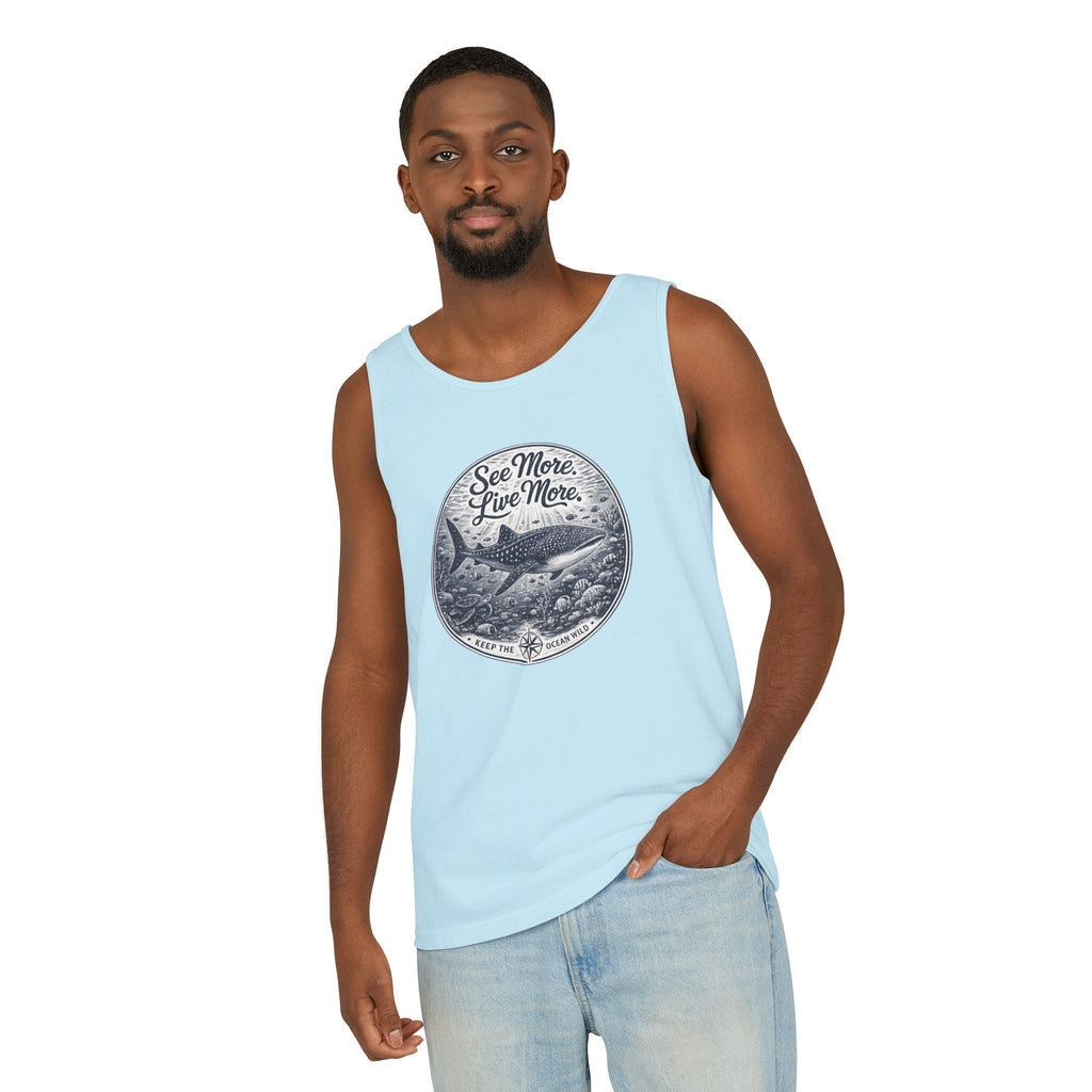 See More. Live More. | Vintage Scuba Diver Graphic Shirt | Keep the Ocean Wild -  Unisex Garment-Dyed Tank Top