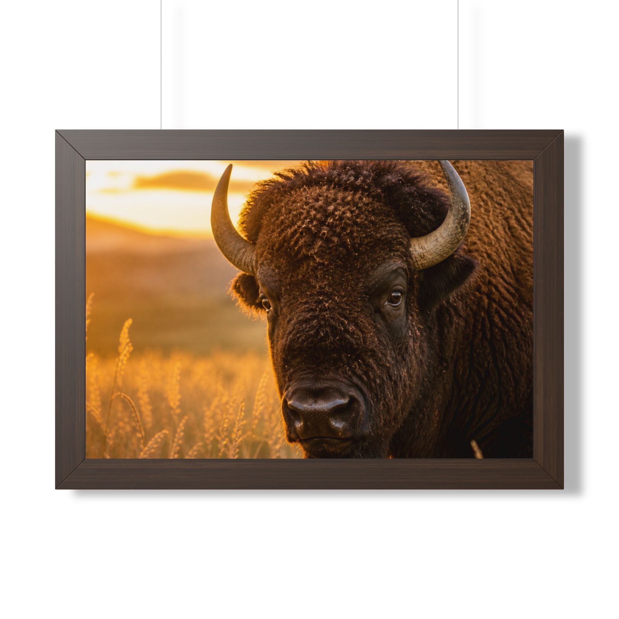 Monarch of the Prairie - Framed Bison Sunset Poster — Rustic Buffalo Wall Art