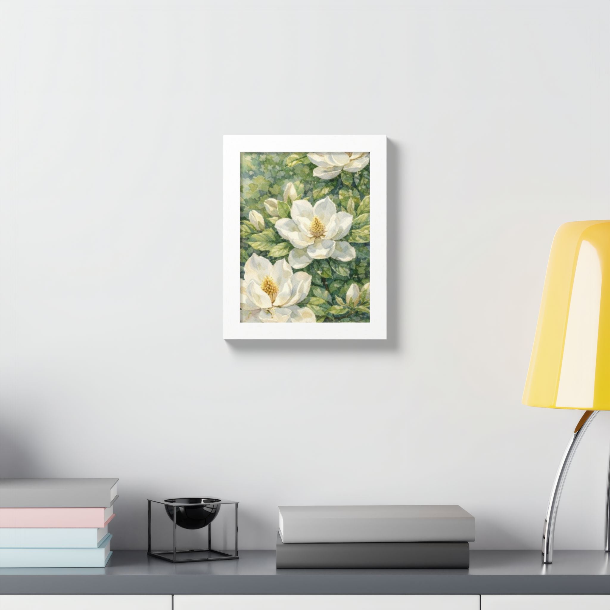Magnolia Blossom Watercolor Framed Poster — Southern Botanical Wall Art