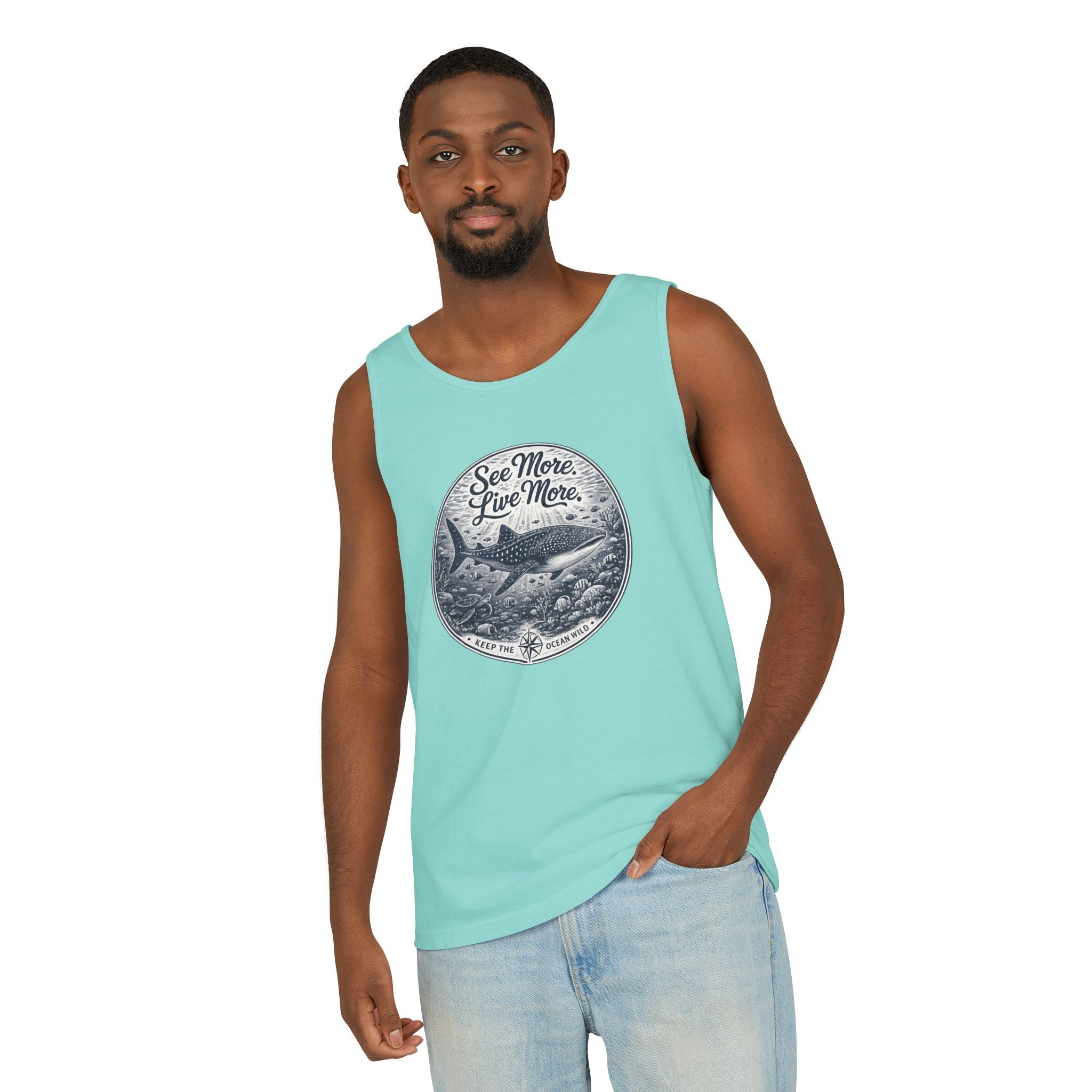 See More. Live More. | Vintage Scuba Diver Graphic Shirt | Keep the Ocean Wild -  Unisex Garment-Dyed Tank Top