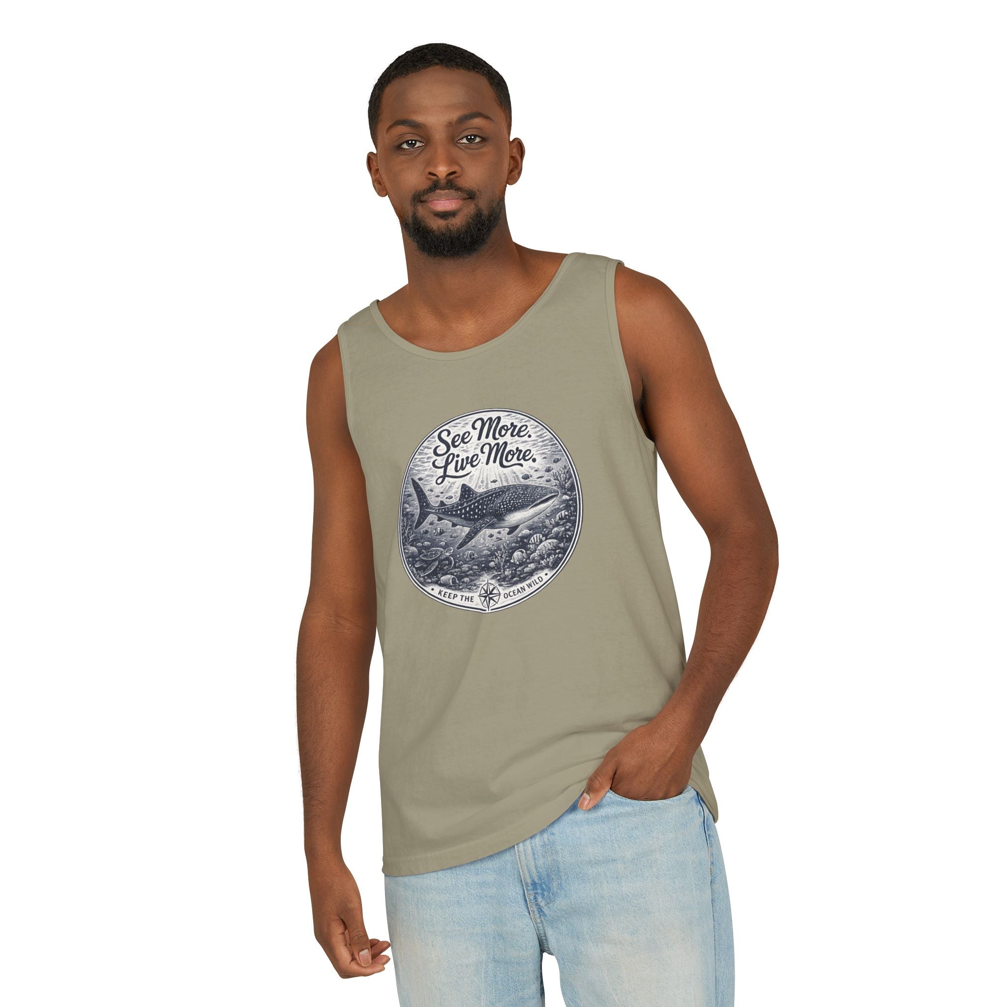 See More. Live More. | Vintage Scuba Diver Graphic Shirt | Keep the Ocean Wild -  Unisex Garment-Dyed Tank Top