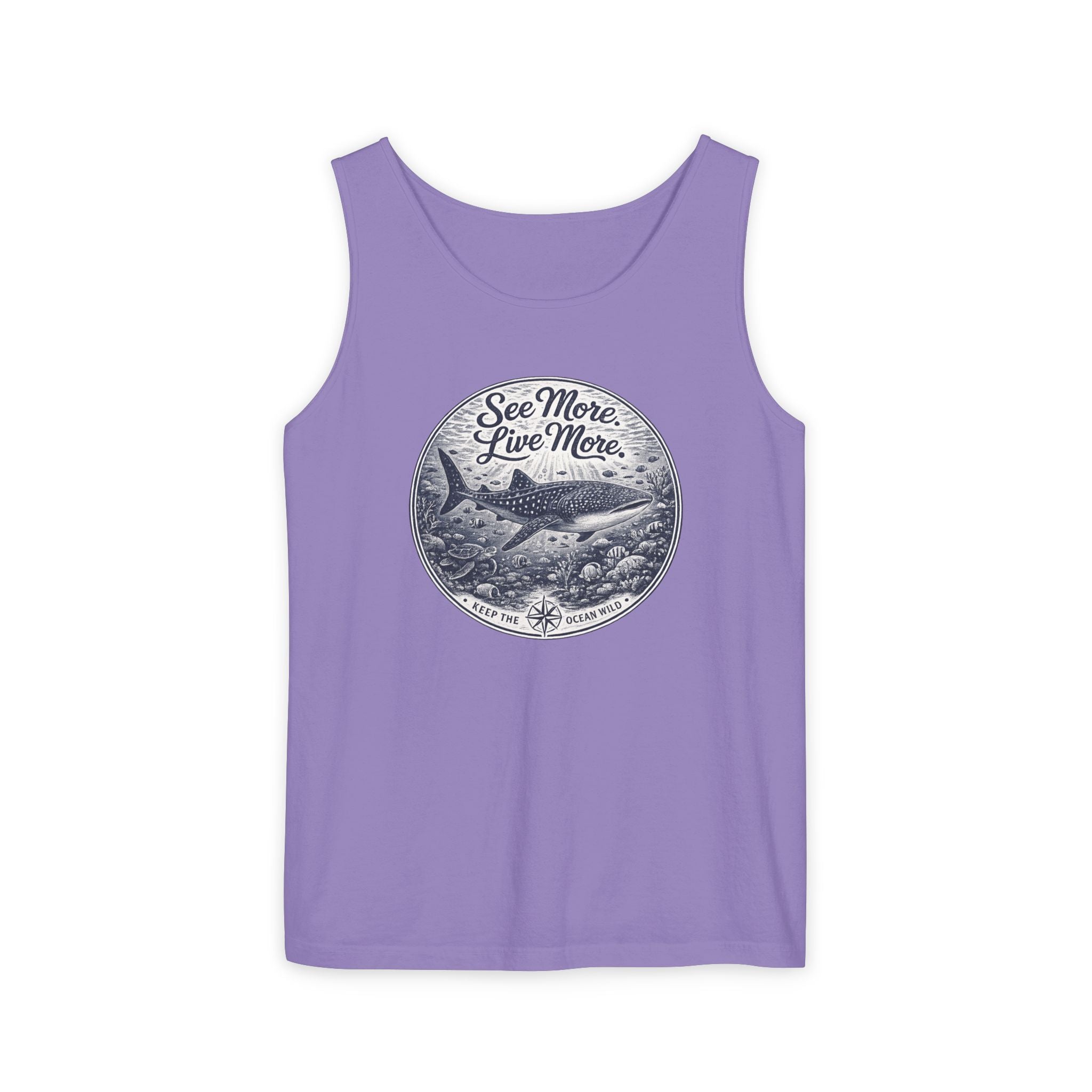 See More. Live More. | Vintage Scuba Diver Graphic Shirt | Keep the Ocean Wild -  Unisex Garment-Dyed Tank Top