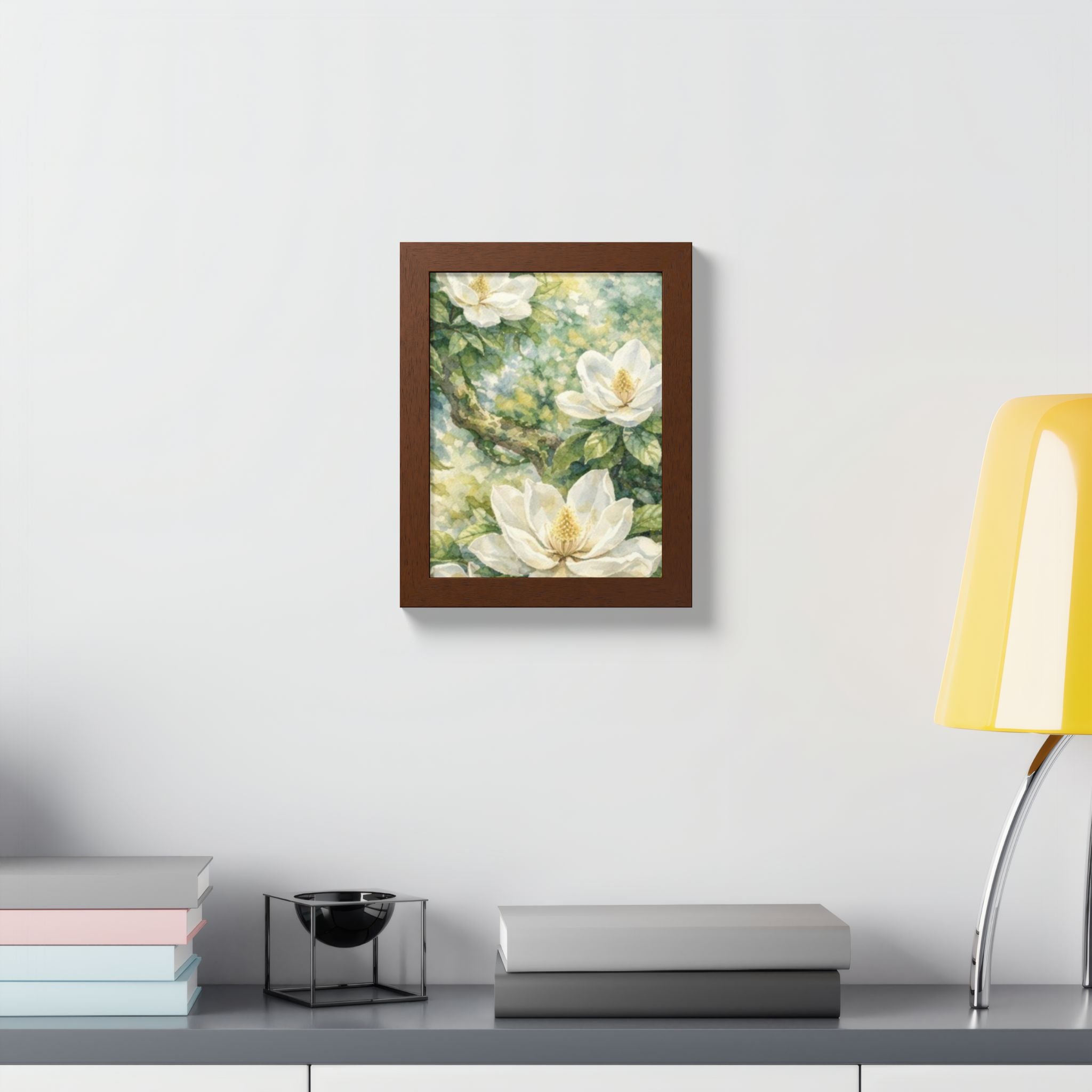 Magnolia Watercolor Framed Poster — Southern Cottage Botanical Wall Art