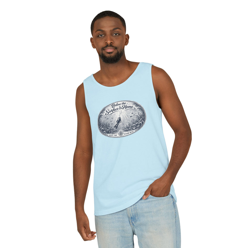Surface Optional | Vintage Scuba Diver Graphic Shirt | Keep the Ocean Wild -  Unisex Garment-Dyed Tank Top
