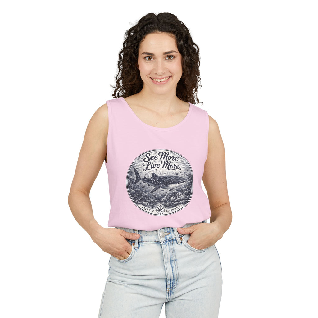 See More. Live More. | Vintage Scuba Diver Graphic Shirt | Keep the Ocean Wild -  Unisex Garment-Dyed Tank Top