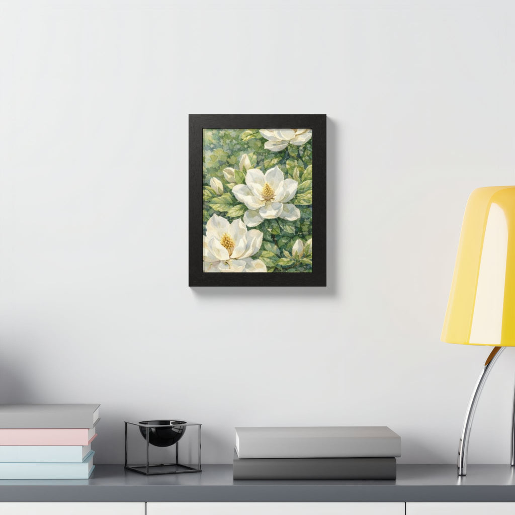 Magnolia Blossom Watercolor Framed Poster — Southern Botanical Wall Art