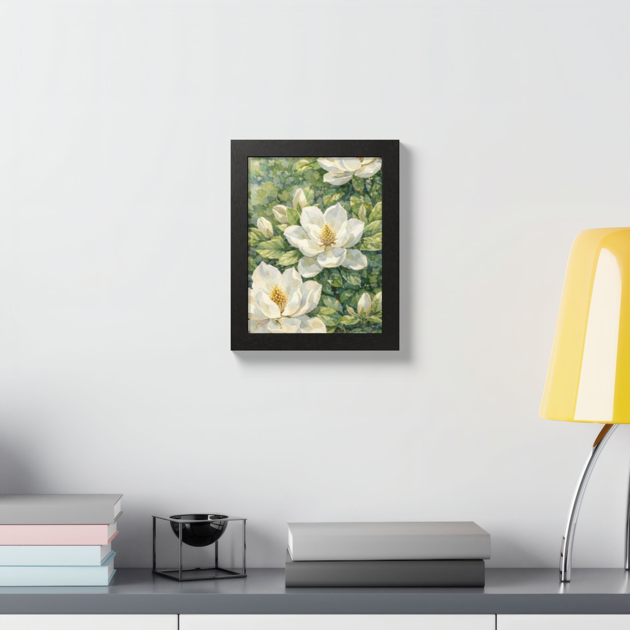 Magnolia Blossom Watercolor Framed Poster — Southern Botanical Wall Art