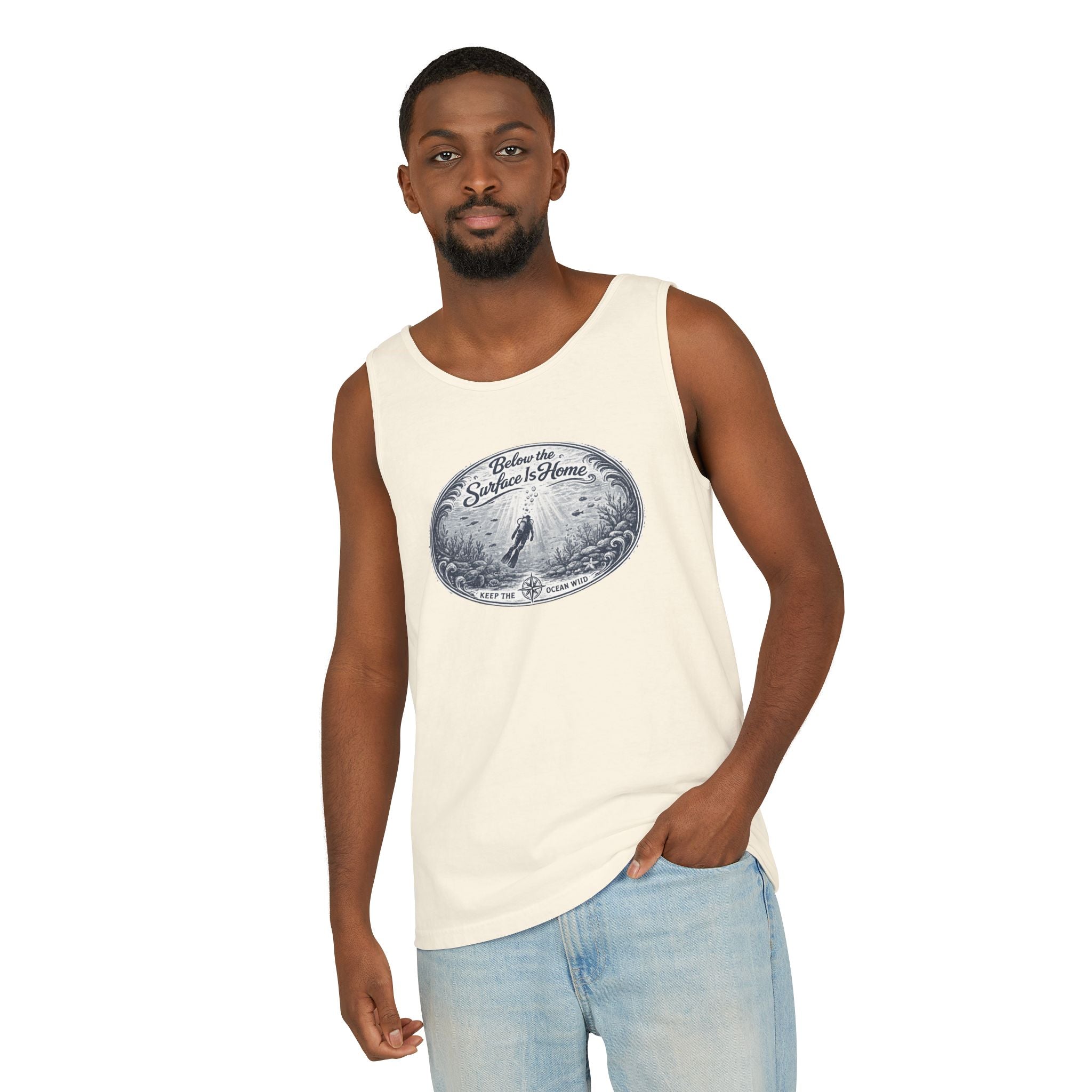 Surface Optional | Vintage Scuba Diver Graphic Shirt | Keep the Ocean Wild -  Unisex Garment-Dyed Tank Top