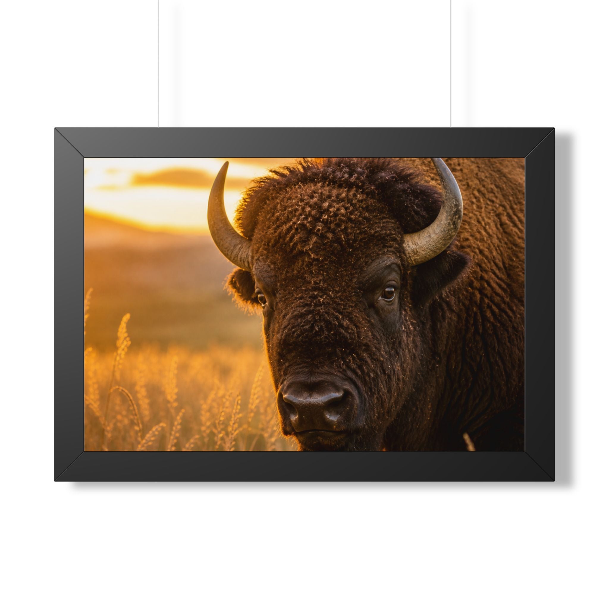 A powerful portrait of an American bison standing proudly at sunset, symbolizing strength, resilience, and the enduring spirit of the prairie.