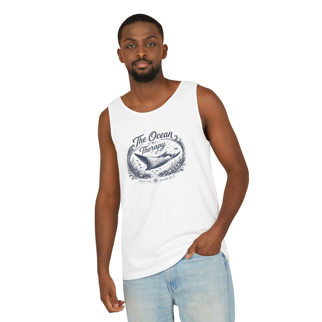 The Ocean Is My Therapy | Vintage Manta Ray Graphic Shirt | Keep the Ocean Wild - Unisex Garment-Dyed Tank Top