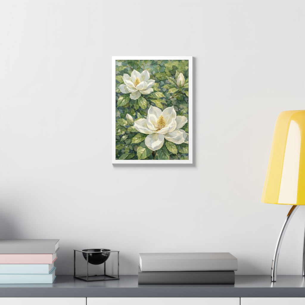Magnolia Grace Framed Poster — Botanical Floral Wall Art