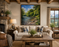 Living Room Setting - Summer Along the Chattahoochee framed matte canvas wall art — [size] in [color] frame, Chattahoochee River painting by Southern Oaks Images & Designs