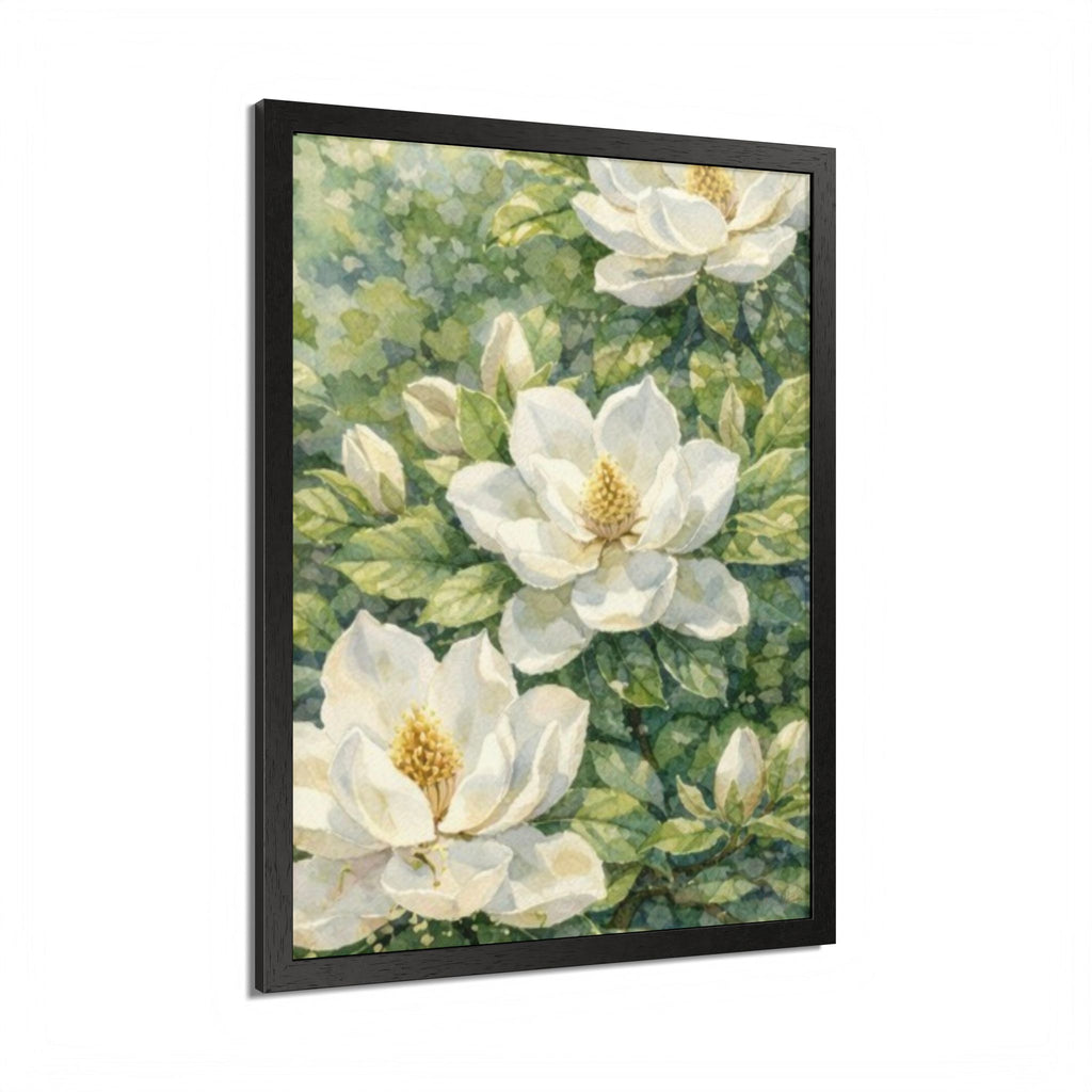 Magnolia Blossom Watercolor Framed Poster — Southern Botanical Wall Art