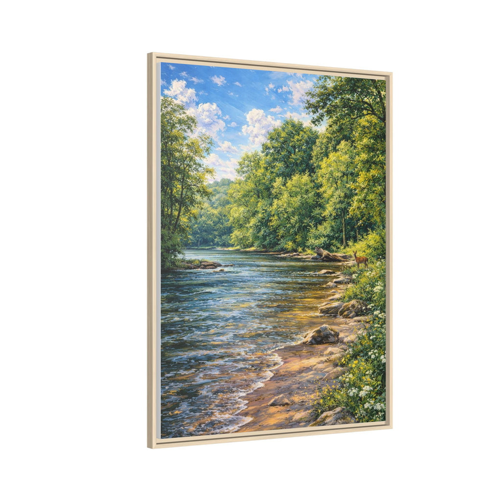 Summer Along the Chattahoochee framed matte canvas wall art — [size] in [color] frame, Chattahoochee River painting by Southern Oaks Images & Designs