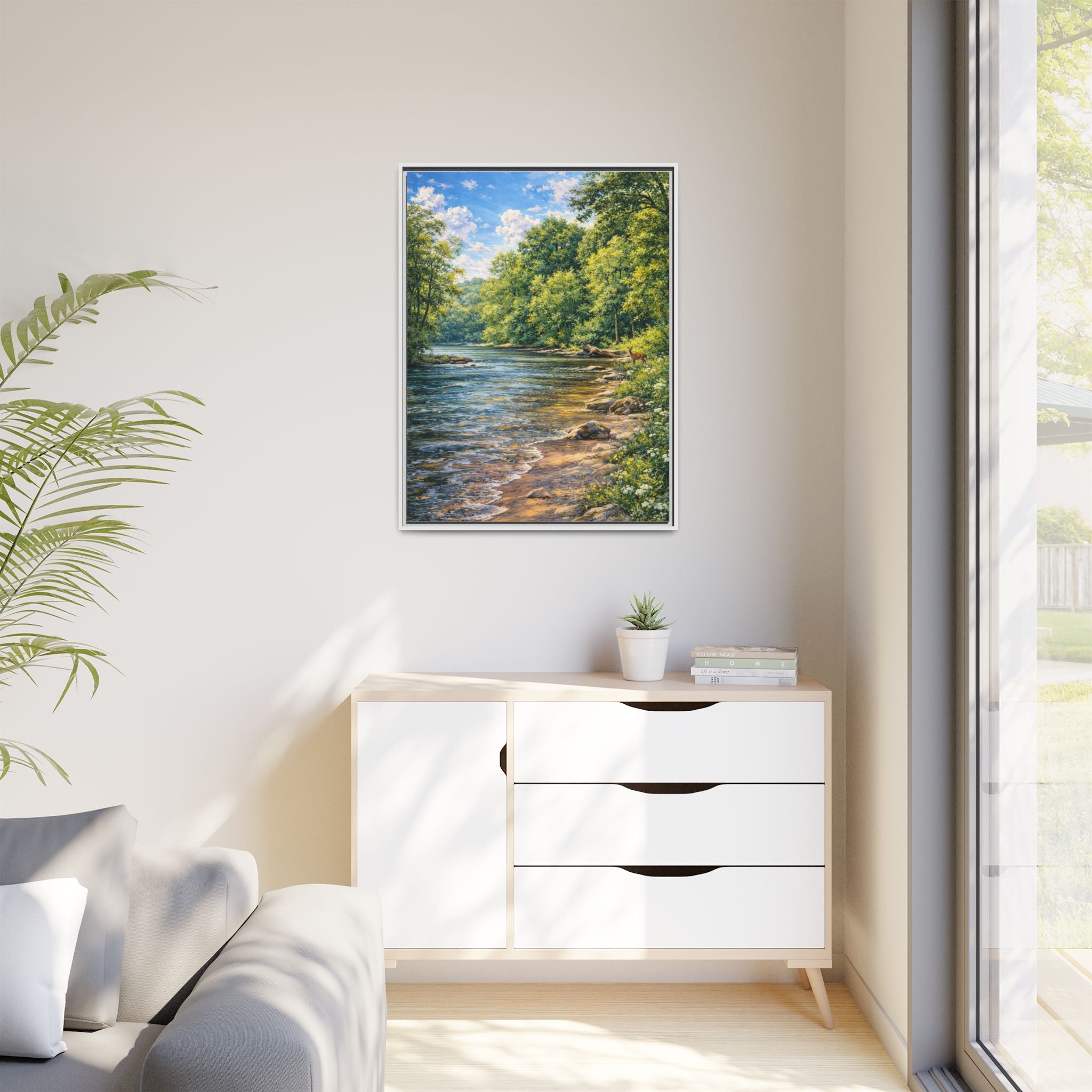 Summer Along the Chattahoochee framed matte canvas wall art — [size] in [color] frame, Chattahoochee River painting by Southern Oaks Images & Designs