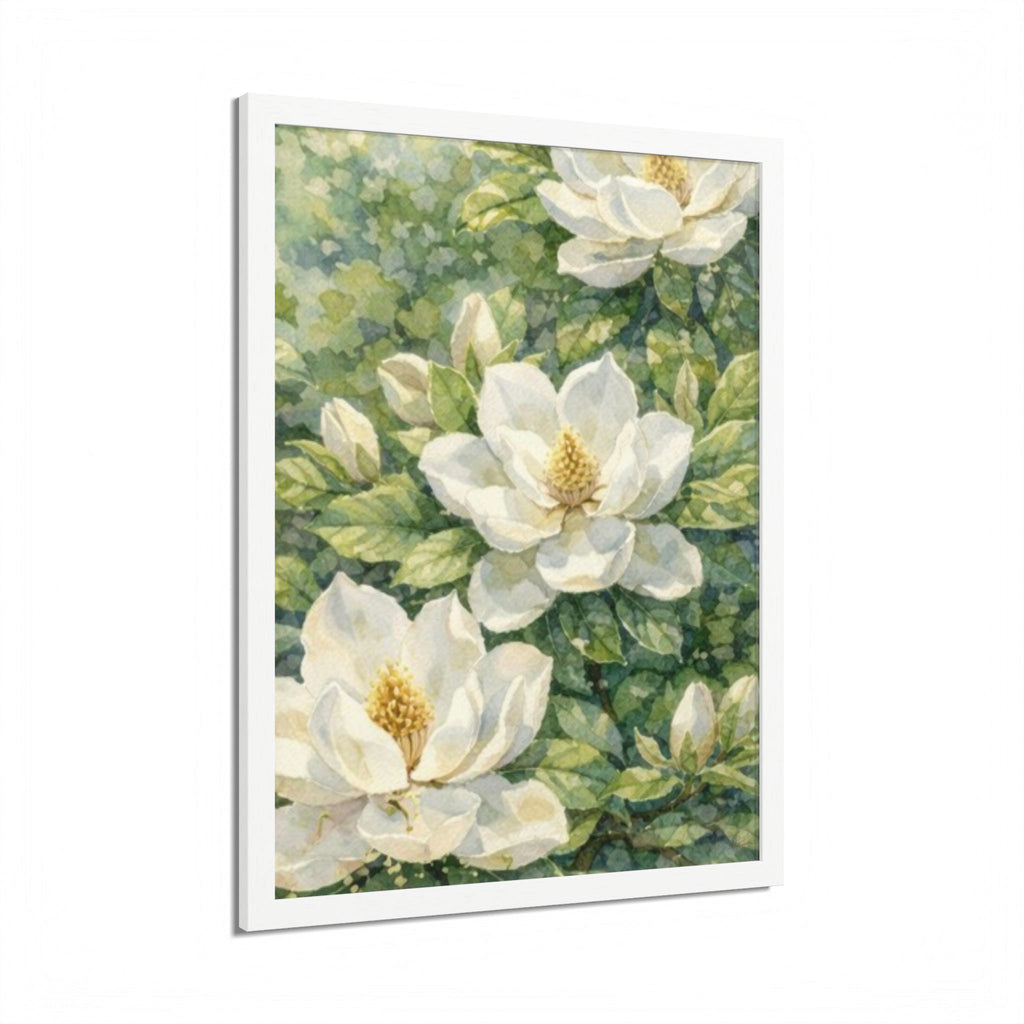 Magnolia Blossom Watercolor Framed Poster — Southern Botanical Wall Art