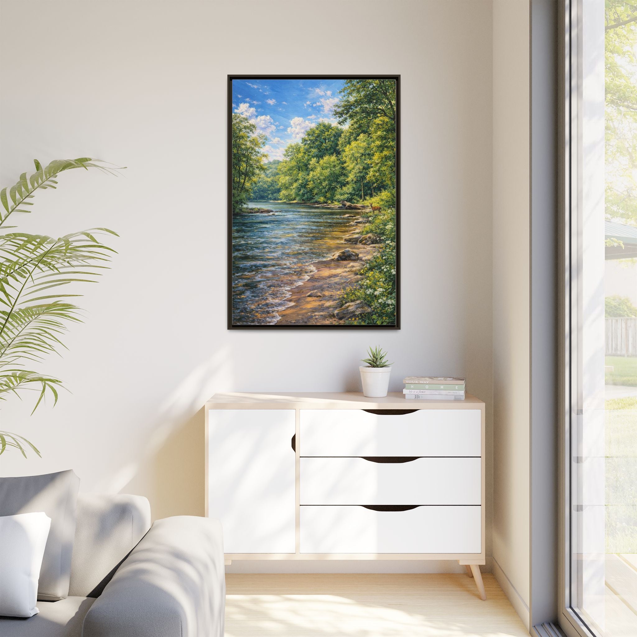 Summer Along the Chattahoochee framed matte canvas wall art — [size] in [color] frame, Chattahoochee River painting by Southern Oaks Images & Designs