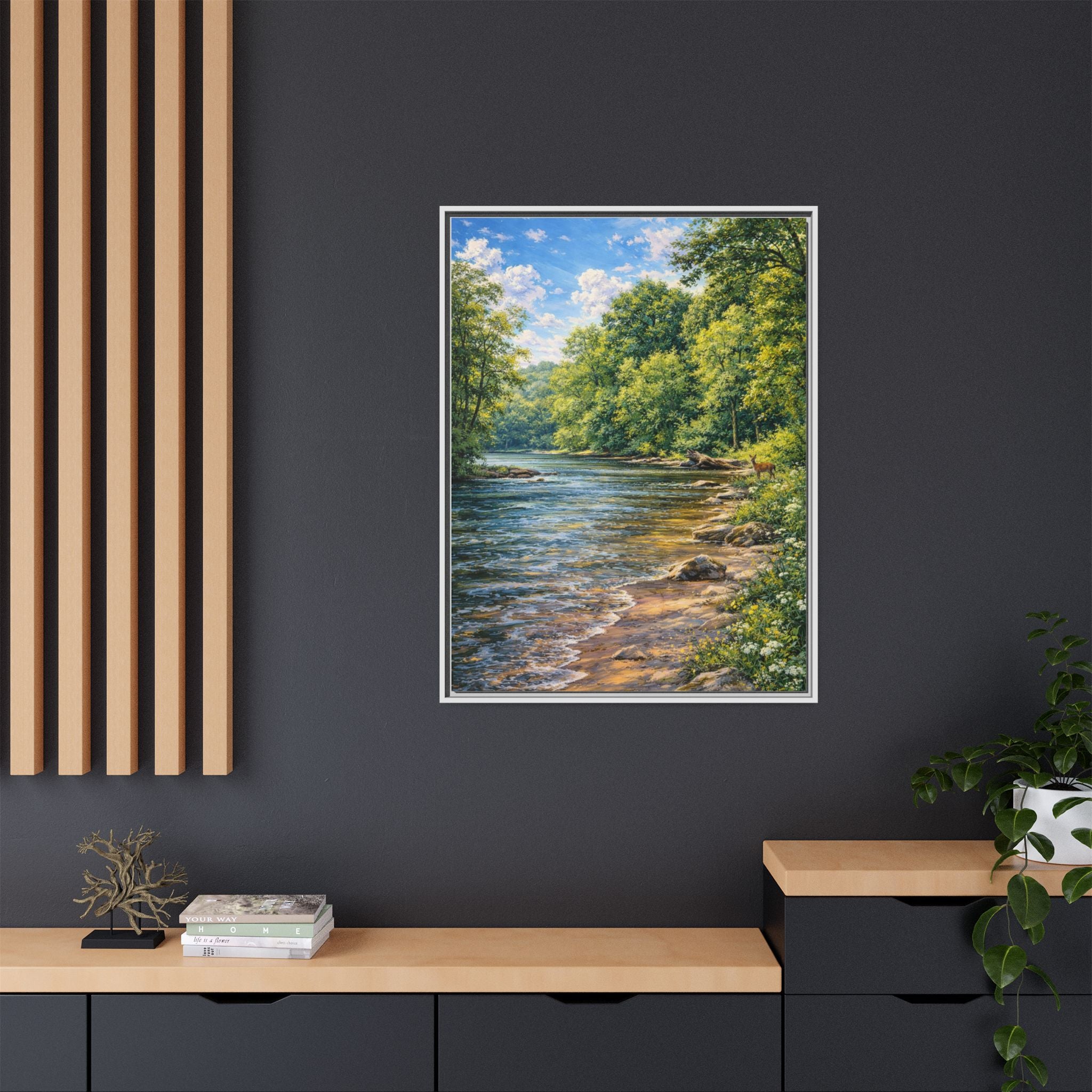 Summer Along the Chattahoochee framed matte canvas wall art — [size] in [color] frame, Chattahoochee River painting by Southern Oaks Images & Designs