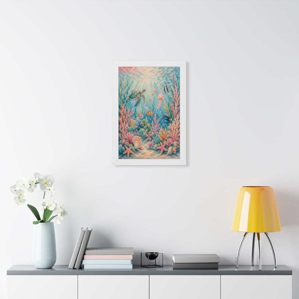 Coral Garden Explorer - Framed Vertical Poster