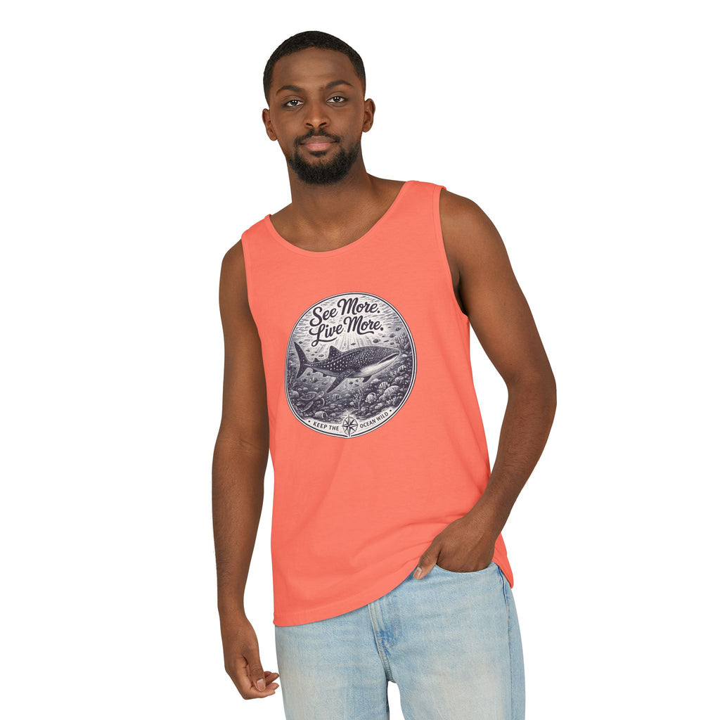See More. Live More. | Vintage Scuba Diver Graphic Shirt | Keep the Ocean Wild -  Unisex Garment-Dyed Tank Top