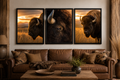 Golden Prairie Sentinel Collection - Buffalo/Bison Framed Print Set of 3