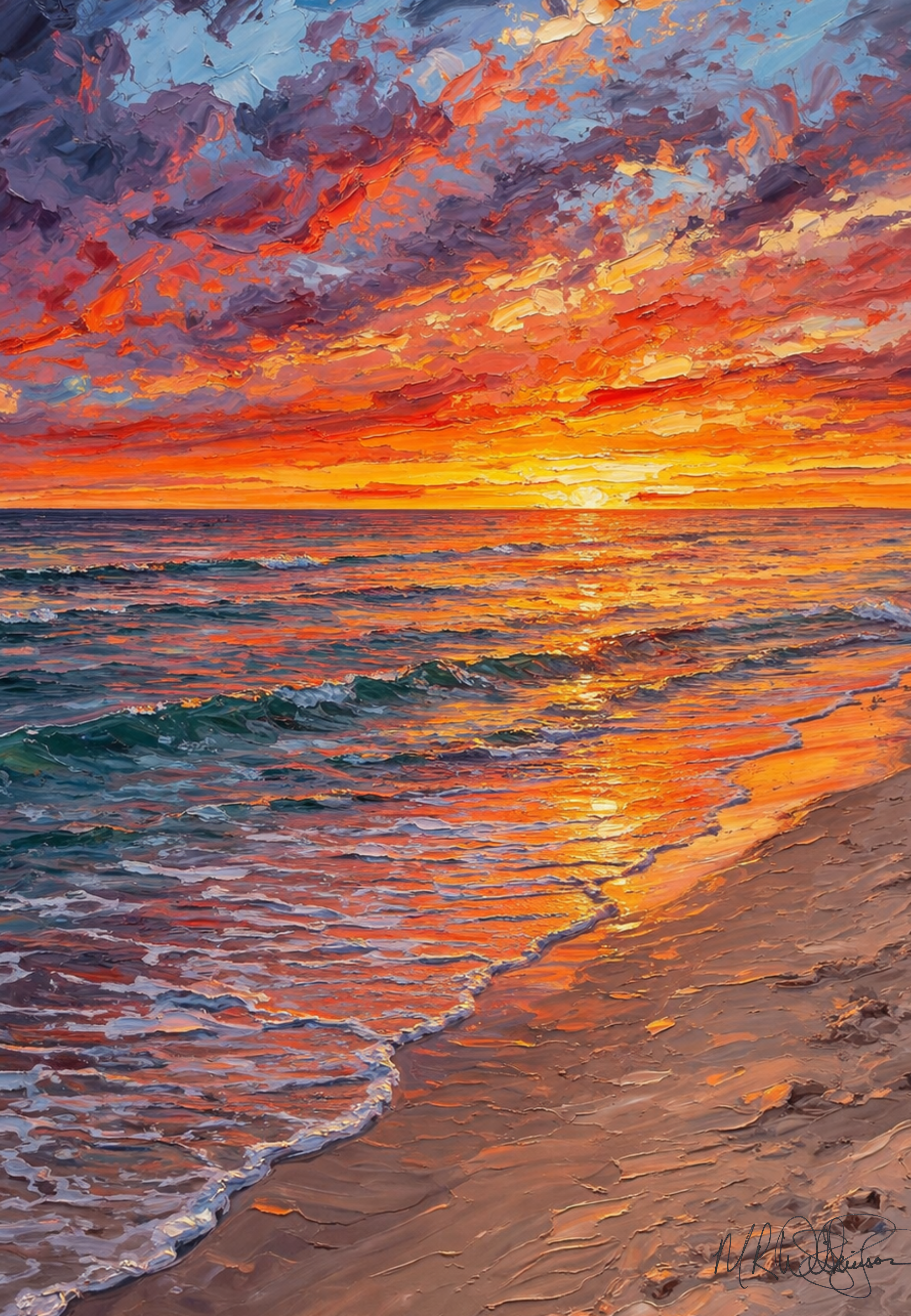 Panama City Beach Sunset Painting Digital Download – Vibrant Coastal Ocean Wall Art