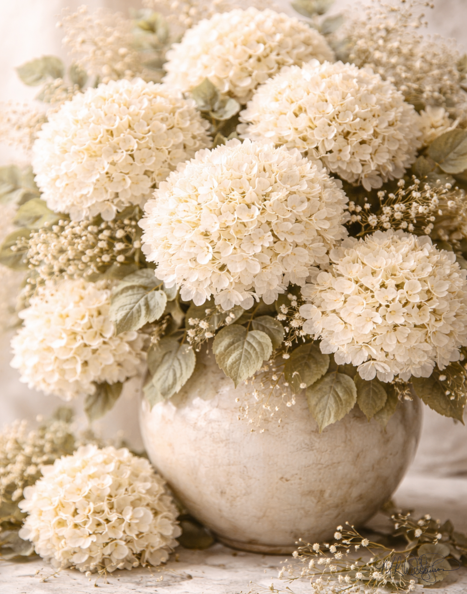 Cream Hydrangea Bouquet Digital Download – Elegant Neutral Floral Wall Art