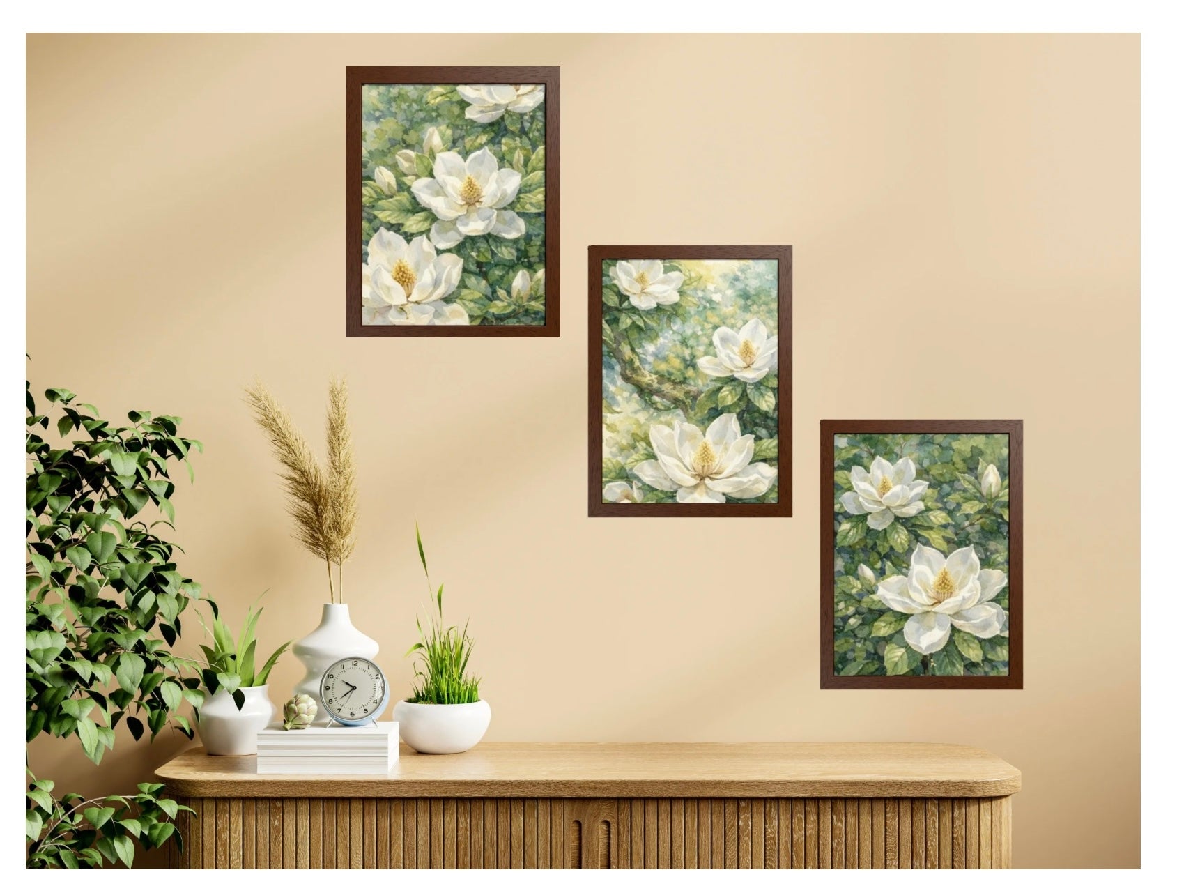 Magnolia Grace – Set of 3 Botanical Watercolor Prints
